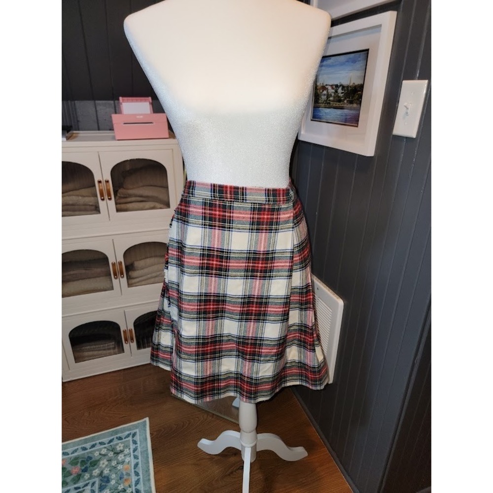 Women's VTG Handmade Wrap Around Plaid Pleated Skirt